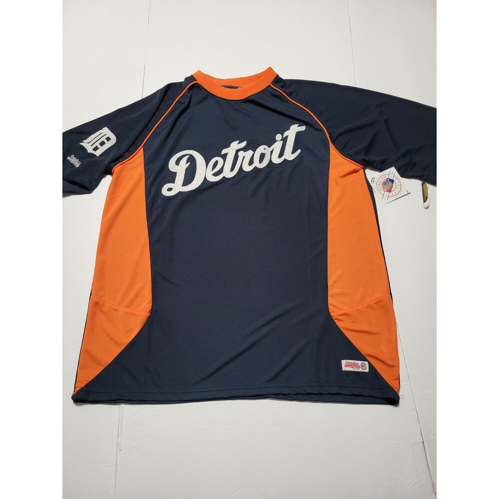 (#L7) Stitches Detroit Tigers Short Sleeve Blue And Orange Size Men's XL